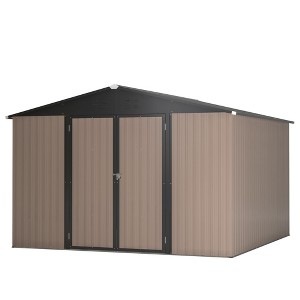 10x10 FT Grey Outdoor Storage Shed Large Metal Tool Sheds with Updated Frame Structure and Lockable Doors Garden Shed - 1 of 4