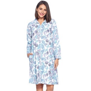 Casual Nights Women's Printed Zipper Front Micro Fleece Robe Duster - 1 of 4