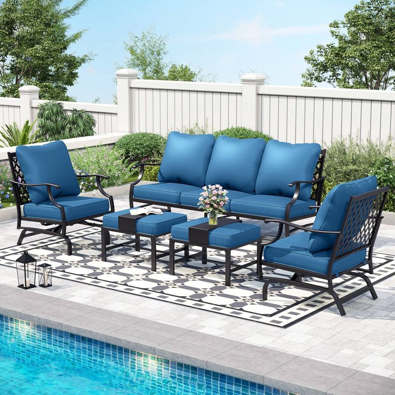 Captiva Designs 5pc XL Metal Outdoor Conversation Set with Rocking Chairs and Ottomans, 1 of 6