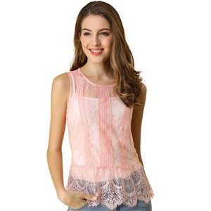 Allegra K Women's See-through Sleeveless Allover Lace Peplum Tops - 1 of 4