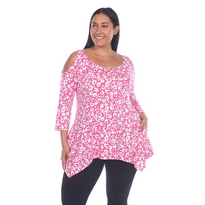 Plus Size Leopard Cold Shoulder Tunic - White Mark