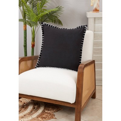 Black Cotton Chunky Whip Stitch Square Throw Pillow