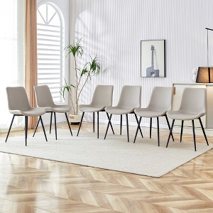 Vynxaria Light Gray artificial leather backrest cushion dining chair, black metal legs, curved widened cushion design(6 chairs) - 1 of 4