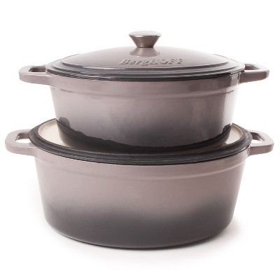 BergHOFF Neo 4Pc Cast Iron Cookware Set, 5qt. & 8qt. Oval Dutch Ovens,  Matching Lids, Green