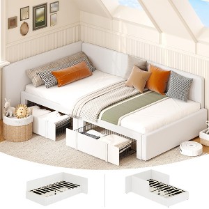 Twin Size Corner Bed with 2 Storage Drawers, Velvet Upholstered L-Shaped Daybed with Extended Headboard for Bedroom, Guest Room,Living Room - 1 of 4