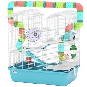 Skyzone 4-Tier Blue Hamster Cage with 2.8" Tunnel System, Exercise Wheel, Hut, Water Bottle & Food - 1 of 4