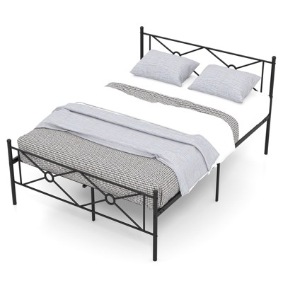 Infans Full Size Metal Platform Bed Frame w/ Headboard Mattress Foundation Black