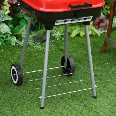 Outsunny Red and Black Portable Charcoal Grill with Shelf