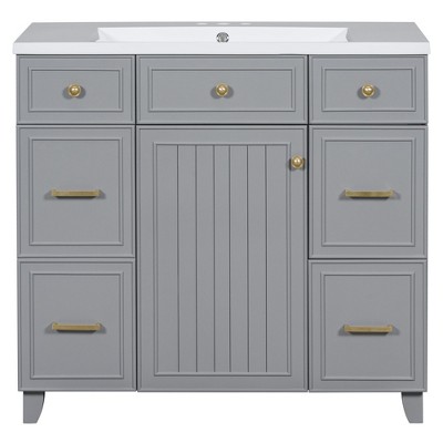 Vynxaria 36" Bathroom Vanity Cabinet with Sink Top Combo Set , Gray ,Single Sink,Shaker Cabinet with Soft Closing Door and 3 Drawers