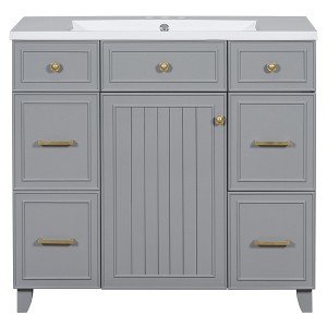 Vynxaria 36" Bathroom Vanity Cabinet with Sink Top Combo Set , Gray ,Single Sink,Shaker Cabinet with Soft Closing Door and 3 Drawers - 1 of 4