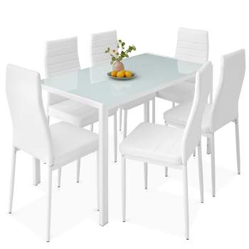 Best Choice Products 7-Piece Kitchen Dining Table Set w/ Glass Tabletop, 6 Faux Leather Chairs