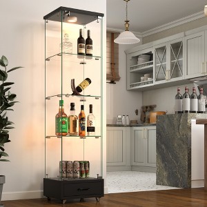 KTMBDW Display Cabinet with Drawer, 4-Tier Curio Cabinet with Lock, Tempered Glass Storage Case for Living Room Bedroom - 1 of 4