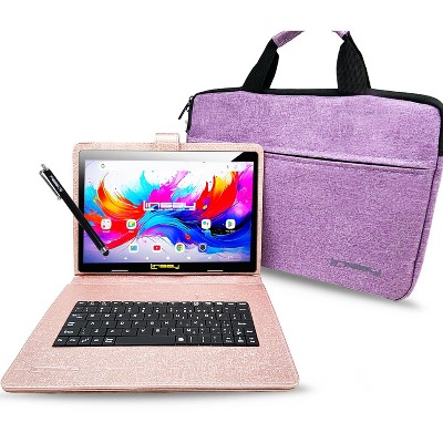 LINSAY® 10.1" Octa Core  256GB STORAGE Android 15 BUNDLE with PINK UNIQUE ORACLE KEYBOARD CASE and TABLET BRIEFCASE