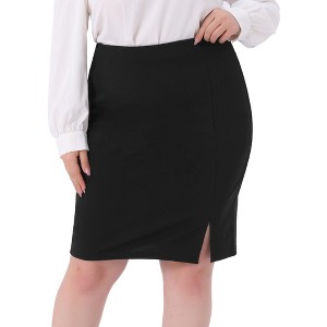 Agnes Orinda Women's Plus Size Side Slit Back Zipper High Waist Stretchy Business Midi Pencil Skirt - 1 of 4