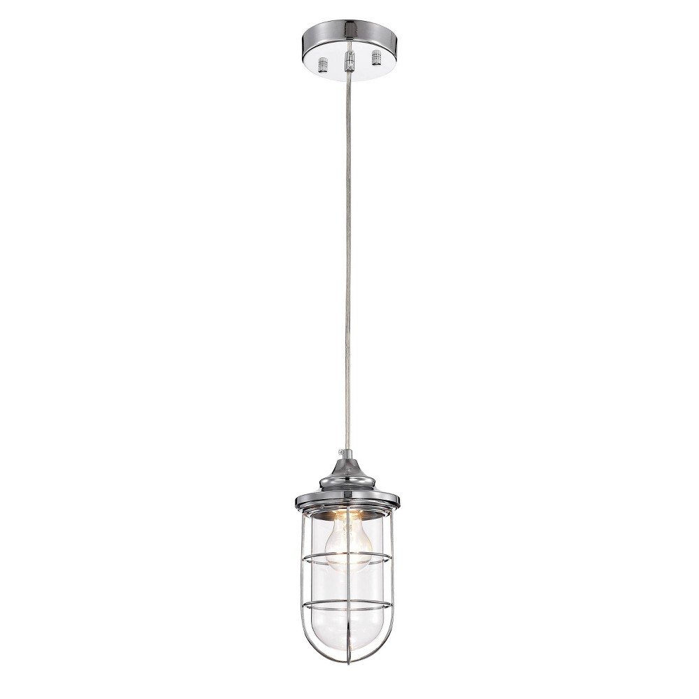 Photos - Chandelier / Lamp 5" x 5" x 43" Tiago Glass Shade Pendant Lamp Silver - Warehouse Of Tiffany: Modern ETL Listed Ceiling Fixture