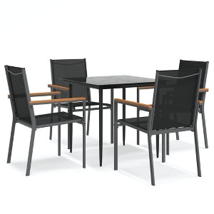 vidaXL 5 Piece Patio Dining Set Black Textilene and Steel - 1 of 4