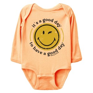 The Juniper Shop SmileyWorld It's A Good Day To Have A Good Day Circle Long Sleeve Bodysuit - NB - Peachy - 1 of 4