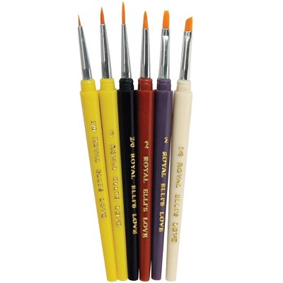Royal Brush Detail Golden Taklon Hair Paint Brush Set, Assorted Size, Assorted Color, set of 6