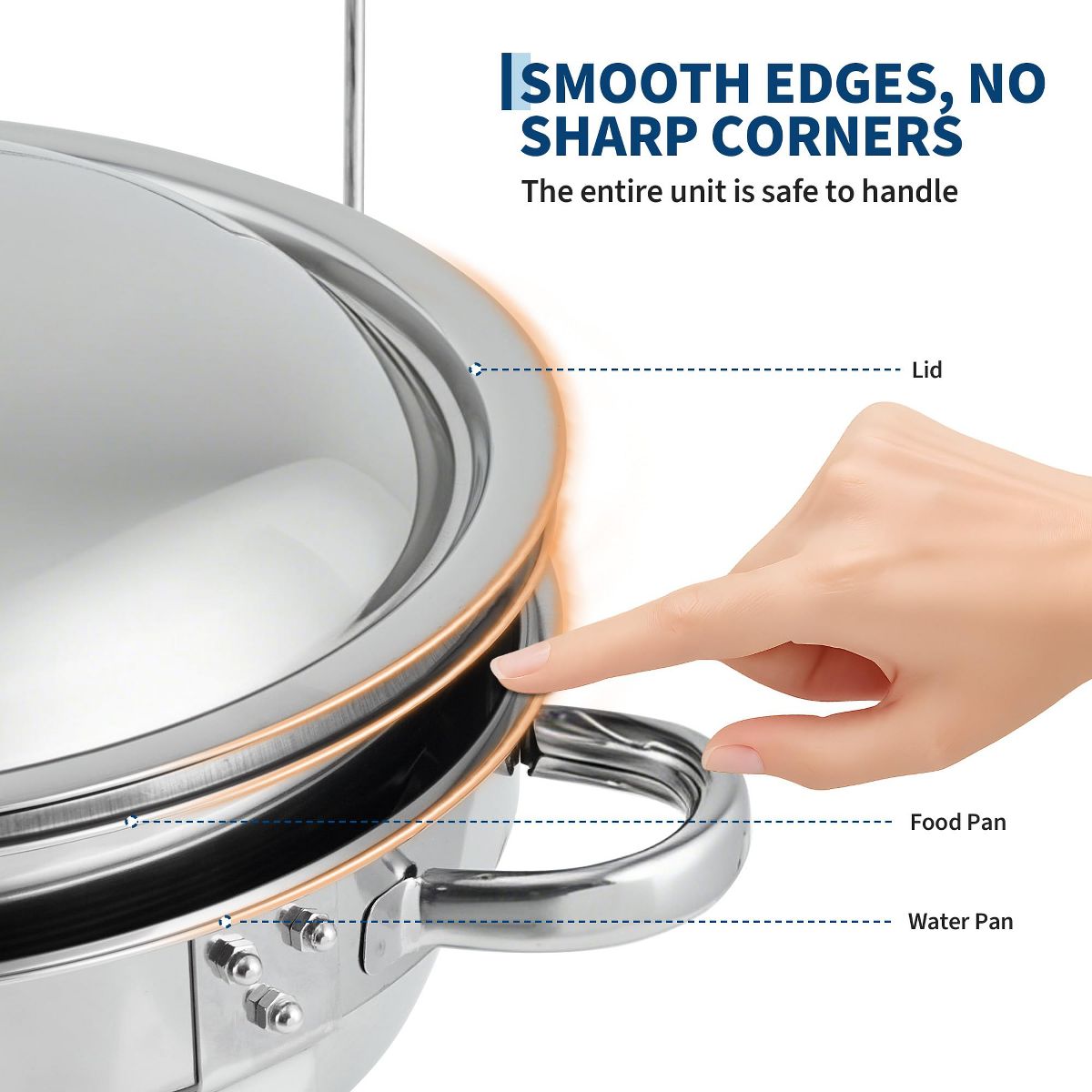 6QT Round Stainless Steel Chafing Dishes, Set of 4 Buffet Food Warmers, Metal Lids, for Catering, Parties, Silver - thumbnail 4