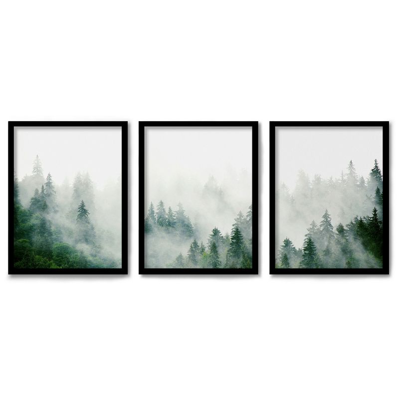 Americanflat Botanical Landscape (Set Of 3) Triptych Wall Art Green Mountain Mist By Tanya Shumkina - Set Of 3 Framed Prints, 1 of 7