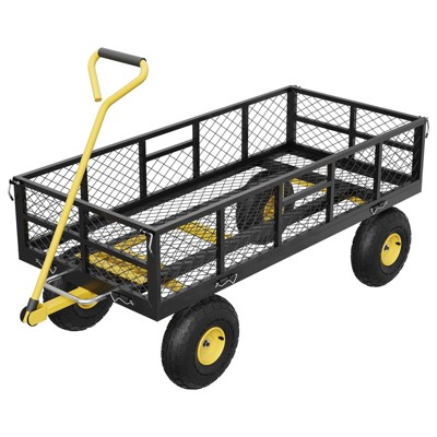 Garden Dump Cart with Removable Sidewalls, 900 LBS Steel Dump Wagon with 180° Swivel Handle & 10-inch Tires