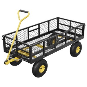 Garden Dump Cart with Removable Sidewalls, 900 LBS Steel Dump Wagon with 180° Swivel Handle & 10-inch Tires - 1 of 4