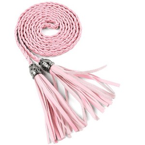 Allegra K Women WP75 Tassels Beaded Braided Skinny PU Waist Belt 1 Pc - 1 of 4