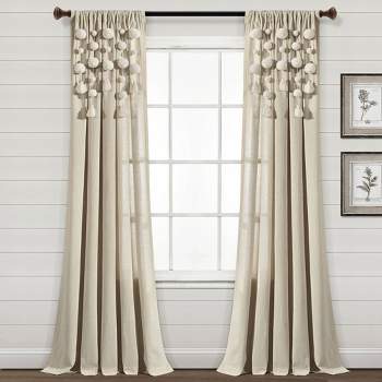 Boho Pom Pom Tassel Linen Window Curtain Panel - Lush Décor