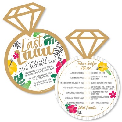 Big Dot of Happiness Last Luau - Selfie Scavenger Hunt - Tropical Bachelorette Party and Bridal Shower Game - Set of 12