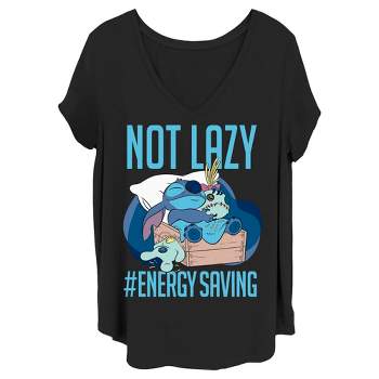 Junior's Women Lilo & Stitch Not Lazy, Saving Energy T-Shirt
