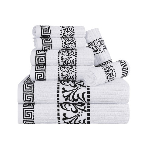 BVOGOS Sets of 2 Black and White Hand Towels for Bathroom Damask Floral  Bath Towel Decorative Towels 30x15 Soft Absorbent Fingertip Towels Black  and