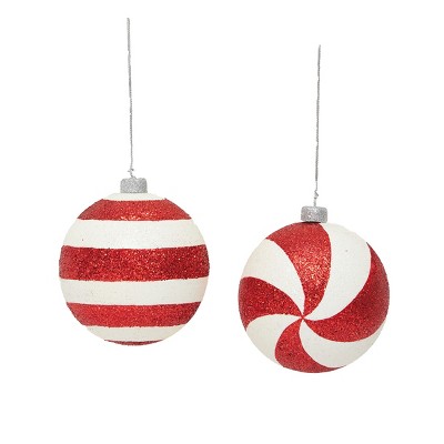 Gallerie Ii Red/white Stripe/swirl Ornament, Set Of 2 : Target