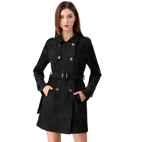 Black faux suede outlet trench coat