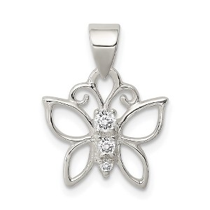 Black Bow Jewelry Sterling Silver and Cubic Zirconia Butterfly Pendant, 13mm - 1 of 4