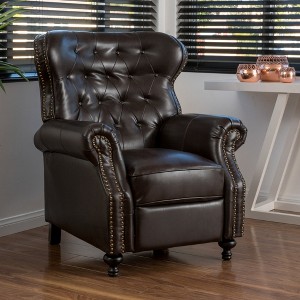 Push Back Button-Tufted Recliner Chair with Rolled Arms and Copper Accents - 1 of 4