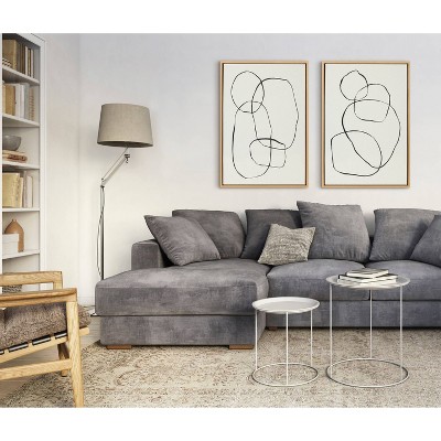 Natural Framed Abstract Black and White Canvas Art Set