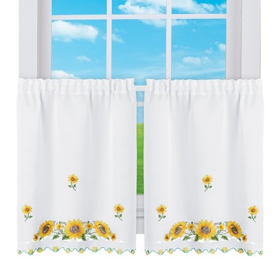 Collections Etc Pretty Sunflower Embroidered Café Kitchen Curtains