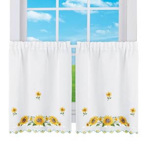 Collections Etc Pretty Sunflower Embroidered Café Kitchen Curtains - 1 of 3