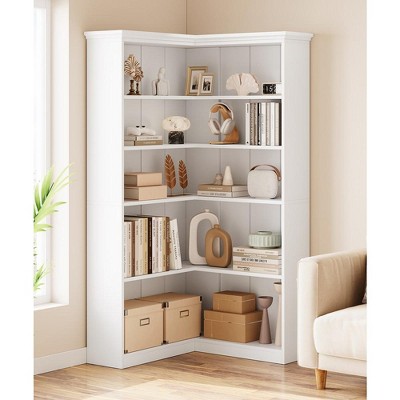 Garvee Corner Bookshelf 72.8in Farmhouse Bookcase Large Bookshelf