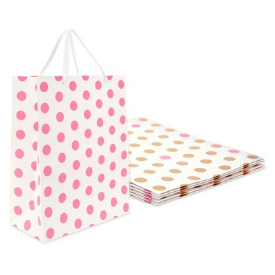 Sparkle and Bash Sparkle & Bash 6 Pack Extra Large Party Favor Paper Gift Bag with Handles for Birthdays, Baby Showers, Pink Polka Dots, 15 in