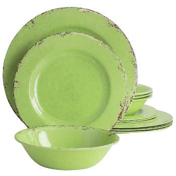 Gibson Mauna 12 Piece Melamine Dinnerware Set in Crackle Green