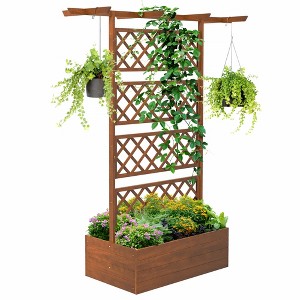 Lirago 63"L x 21.75"W x 72"H Wood Planter with Trellis Raised Garden Bed Privacy Screen Planter Box for Climbing Plants Vines Vegetables - 1 of 4
