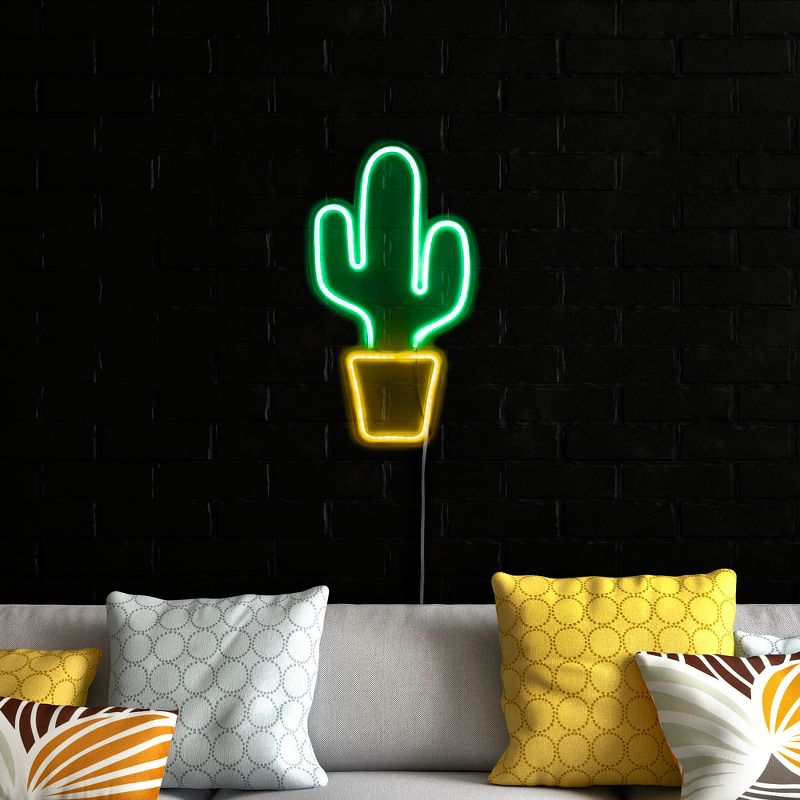 Northlight 18.5" Neon Style LED Lighted Cactus Window Silhouette Sign - Green/Warm White, 2 of 4