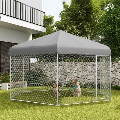 Large Galvanized Steel Outdoor Dog Kennel with Weatherproof Roof