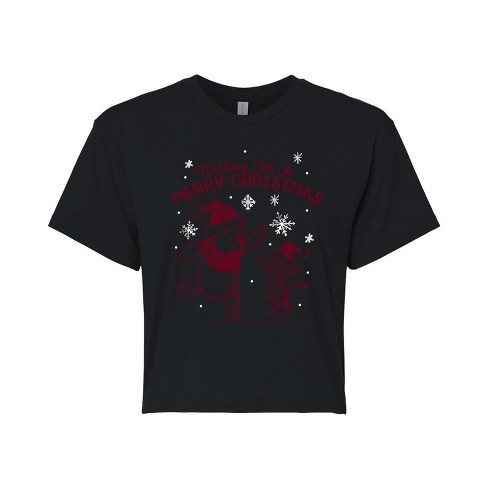 Women's - Winnie the Pooh - Wishing For A Merry Christmas Cropped Graphic T-Shirt - image 1 of 4