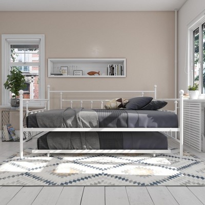 White Metal Queen Daybed with Trundle and Drawer