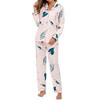 cheibear Women's Satin Silky Button Down Long Sleeve Sleepshirt with Pants 2 Pcs Pajama Set - 3 of 4