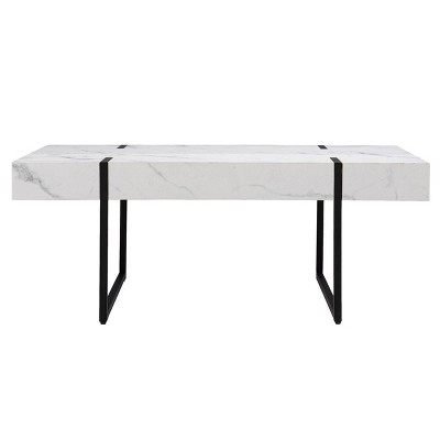 Wennan Modern Faux Marble Rectangular Cocktail Table with Black Metal Legs
