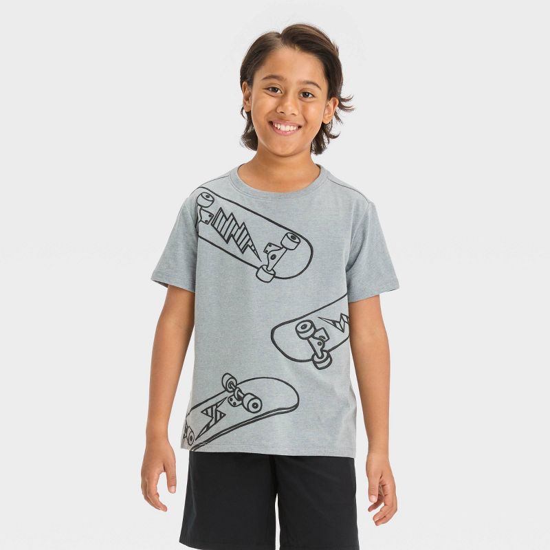Boys' Short Sleeve Skateboards and Lightning Bolts Graphic T-Shirt - Cat & Jack™ Light Gray, 1 of 5