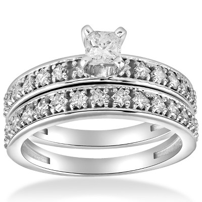 Pompeii3 1 cttw Princess Cut Diamond Engagement Wedding Ring Set 10k White Gold